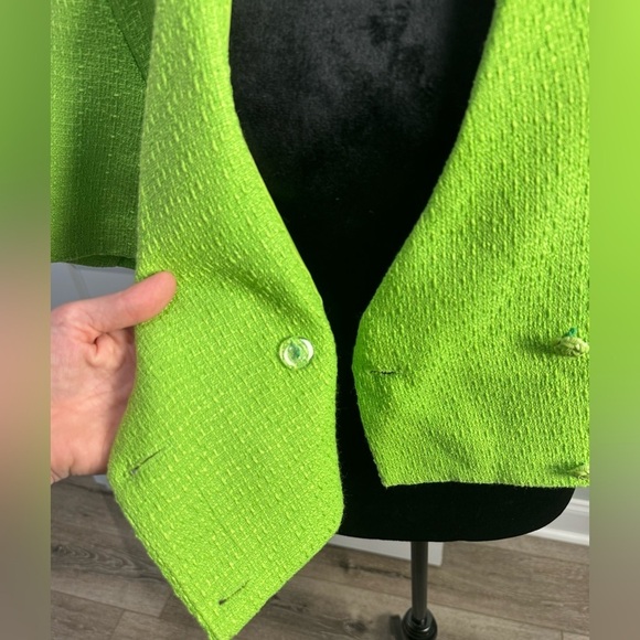 70f/21c cropped lime green textured blazer double breasted tweed - Picture 5 of 9
